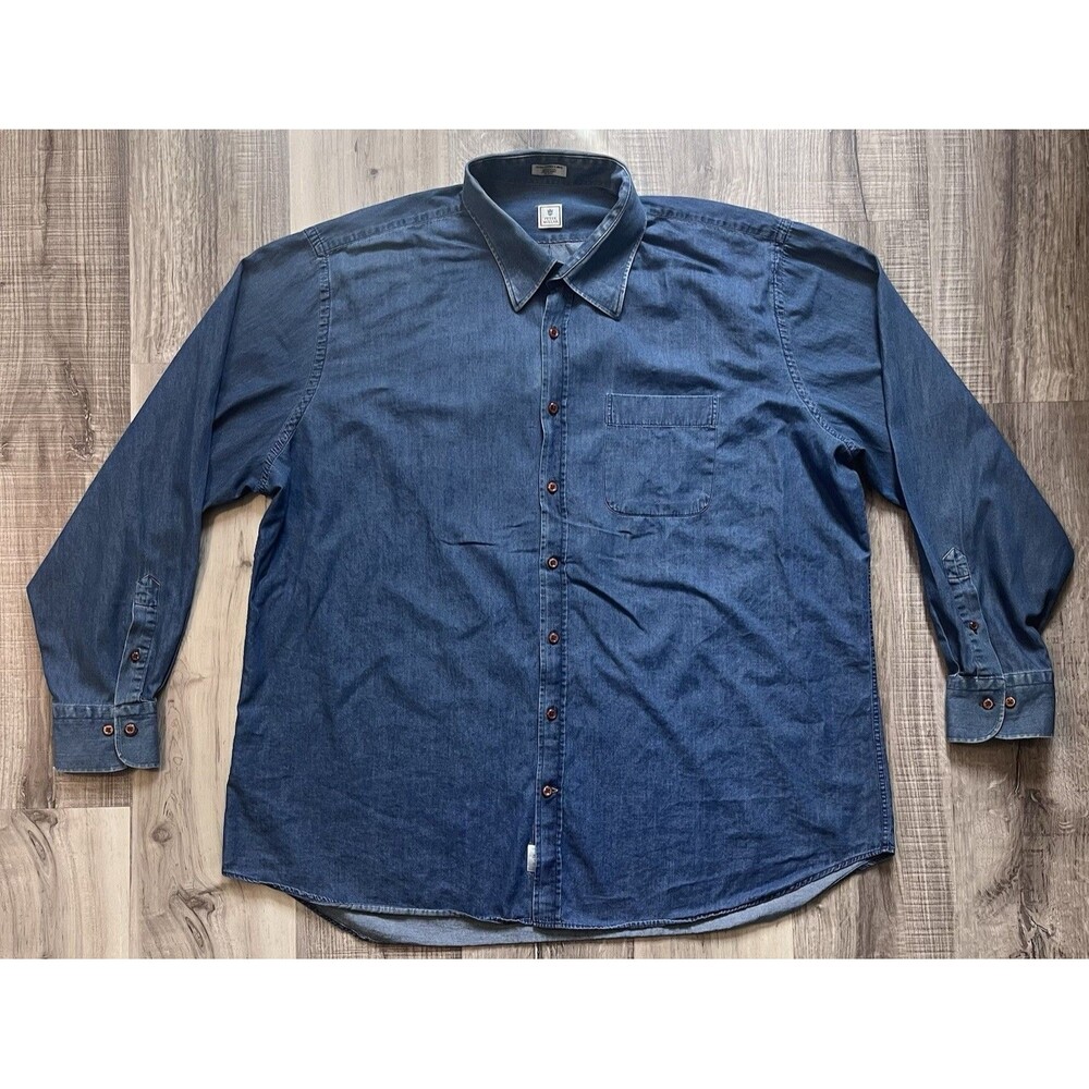 Peter Millar Mens XXL Denim Shirt Button Up Long Sleeve Med. Blue Classic Casual